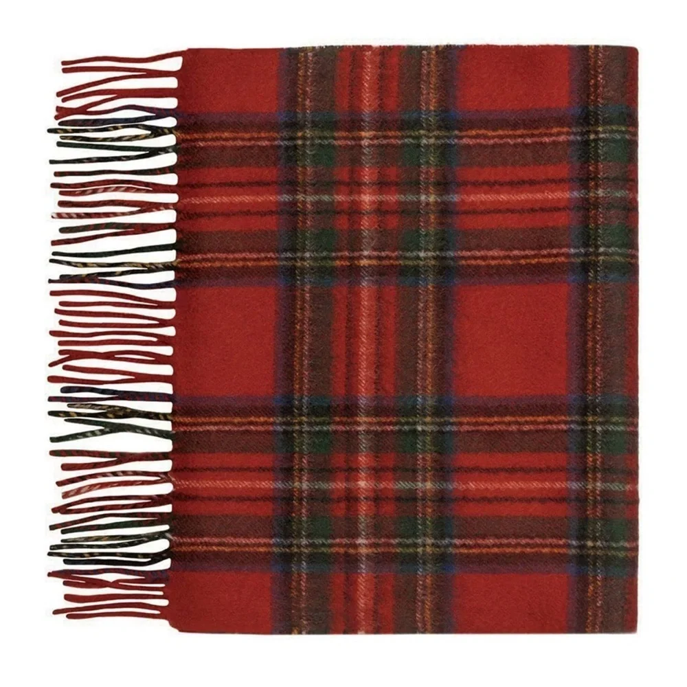 Red Tartan Plaid Scarf with Fringe Ends